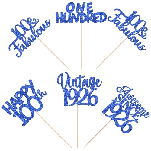 Image of 15 PCS Blue 100th Birthday Centerpiece Sticks One Hundred Happy 100th Vintage 1926 Table Flower Centerpieces Sticks Cheers to 100 Fabulous Floral Decorations for 100th Birthday Party Supplies