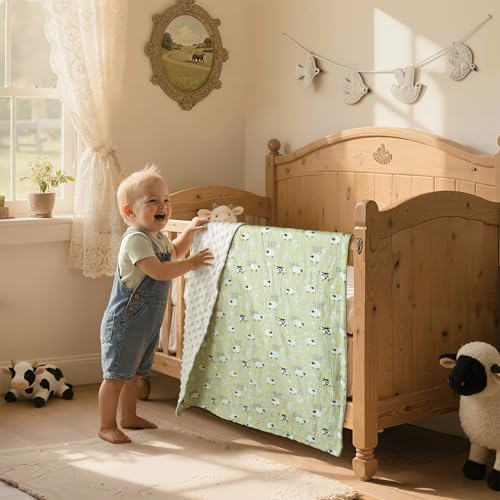 Image of GLLQUEN BABY Blanket,Muslin Cotton Front,Minky Back,30x40 | Soft crib blanket for infant toddler boys & girls. Perfect nursery throw blanket for stroller, travel & baby shower gifts