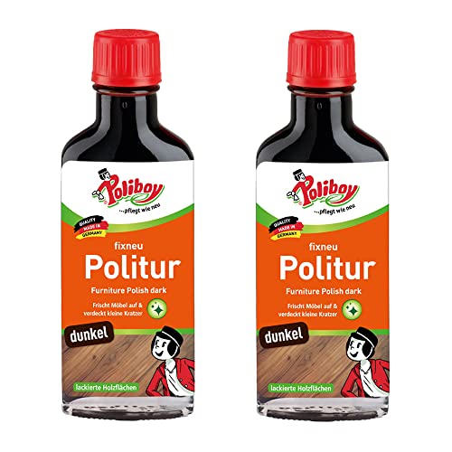 POLIBOY fixneu Politur dunkel - Möbelpolitur für dunkle lackierte Hölzer - farbauffrischende Holzpolitur - 2x 100 ml - Made in...