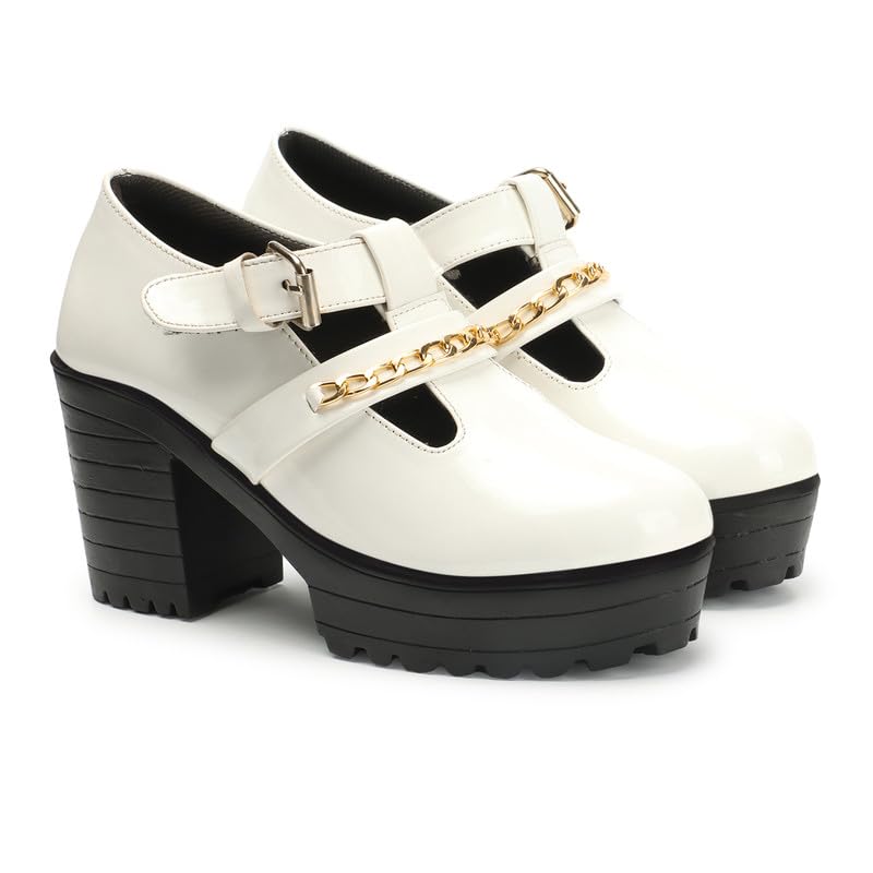 STRASSE PARIS Metal Décor Chunky Sole Block High Heels Sandals for Womens & Girls (B0CVB6L2BR) Amazon Price History, Amazon Price Tracker
