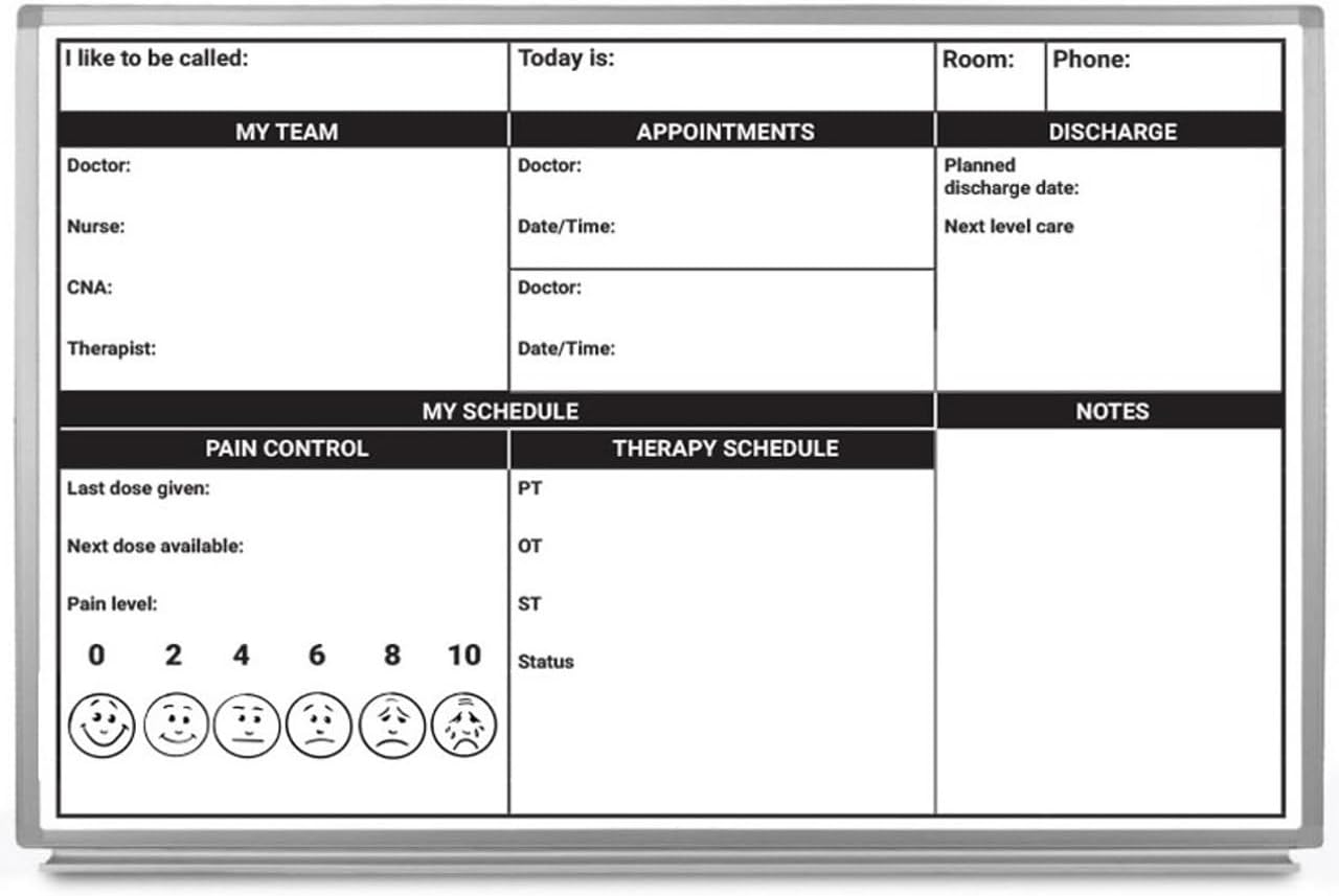 Patient Bedside Dry-Erase, Magnetic Hospital Whiteboard (36in x 24in)