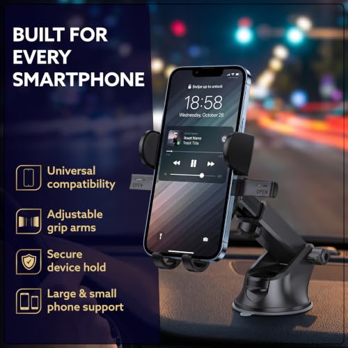 Image of AGARO MH6161 Car Mobile Holder for Dashboard, 360 Adjustable Phone Mount with Strong Grip, Secure & Stable Hold, Easy One-Hand Operation for Navigation, Calls & Hands-Free Driving