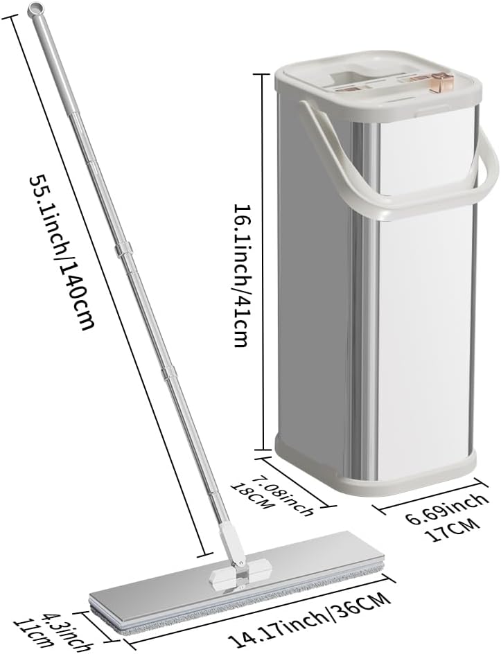 Separates Dirty Water Mop and Bucket Set for Home with 4 Extra Refills, Stainless Steel Mop and Bucket with Wringer Sliver