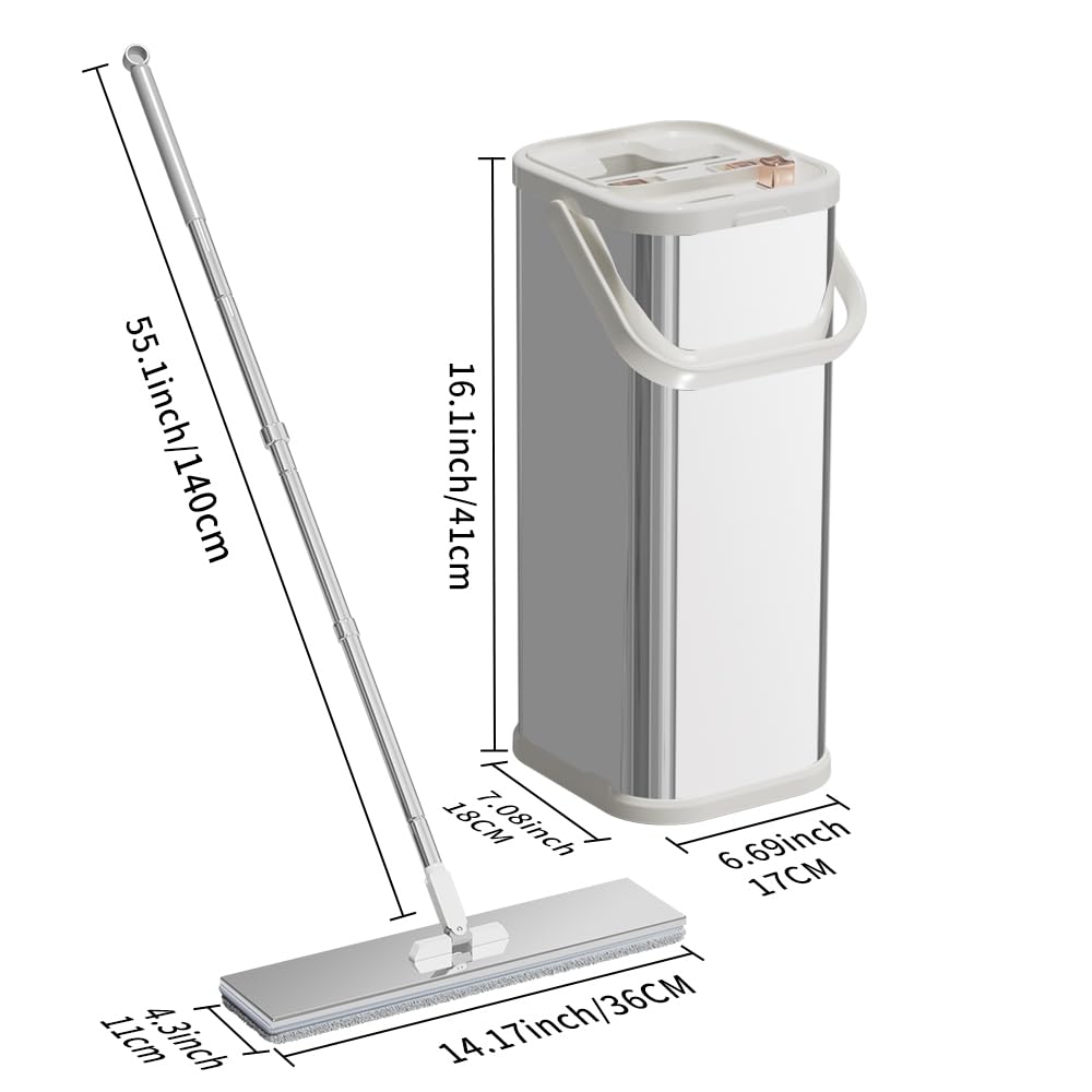 Trapeador y cubo separados para agua sucia, fregona y cubo con escurridor para el hogar, fregona plana manos libres incluida, 1 almohadilla de microfibra reutilizable