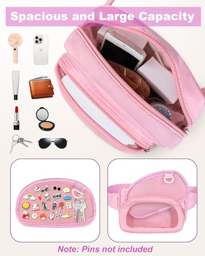 Image of Ita Bag Crossbody Small Pin Trading Bag, Fanny Pack with Clear Window for Enamel Pins, Adjustable Belt Bag for Display& Travel & Collector (Pink)
