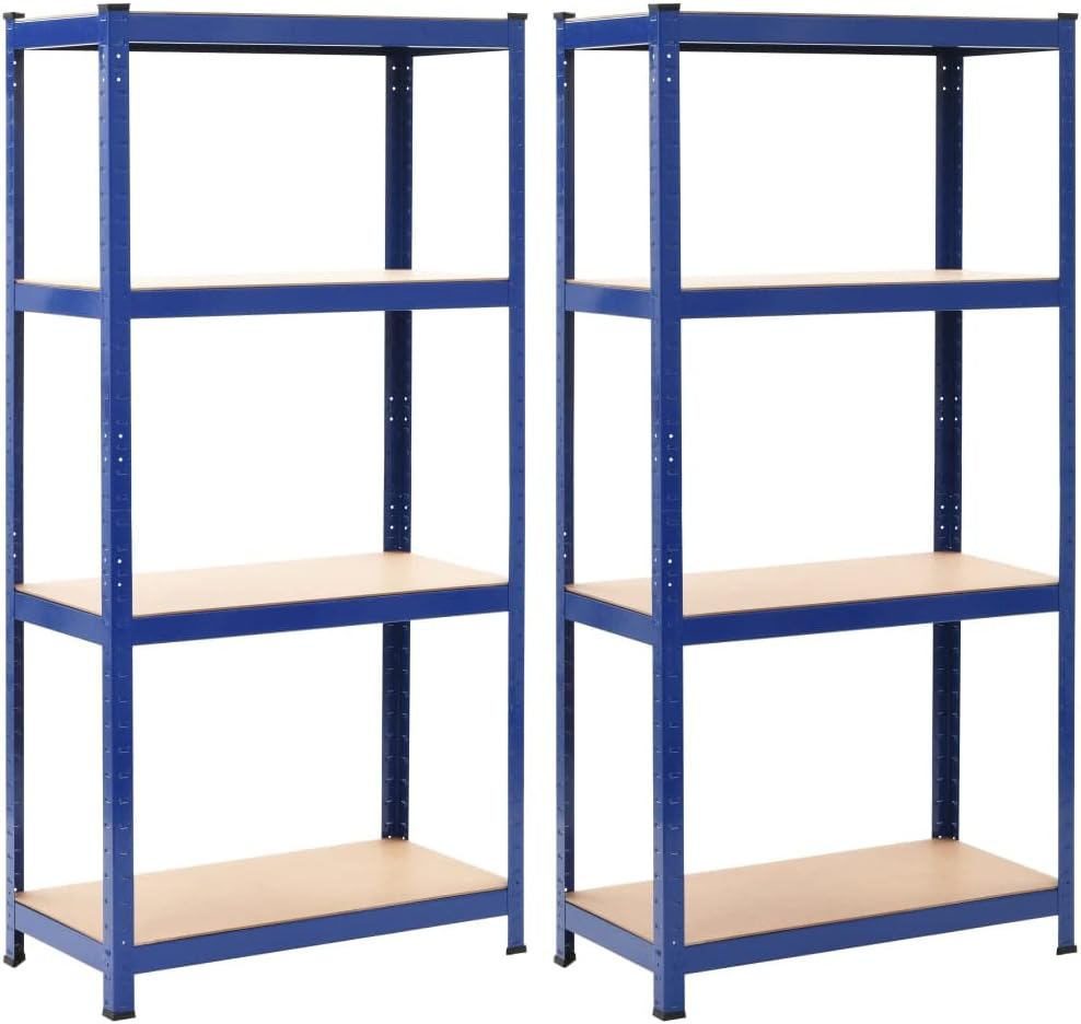 Heavy Duty Steel Shelving Units 2 Pack Blue 31.5"x15.7"x63" Storage Shelves with 4-Tier MDF Boards for Garage Kitchen Bathroom