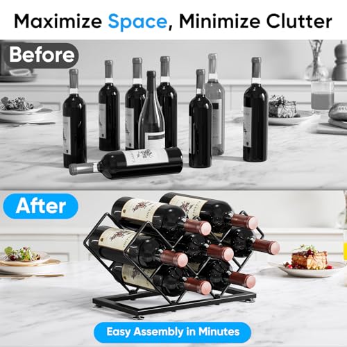 POKIPO Countertop Wine Rack - 7 Bottles Metal Small Wine Rack Wine Bottle Holder Storage Space Saving for Home Kitchen Bar Tableop Cabinet Pantry