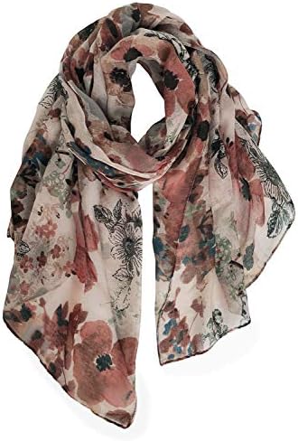 GERINLY Lightweight Scarves Fashion Flowers Print Women Cotton Wrap Scarf Head Shawl Spring Gift, A-brown, M