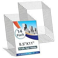 14 Pack Acrylic Sign Holder 8.5x11 Inches, Clear Tabletop Plastic Paper Display Stand, L-Shape Vertical Menu Holder Stand, Photo Picture Frame Flyer Display Stand for Restaurants, Store,Office Desktop
