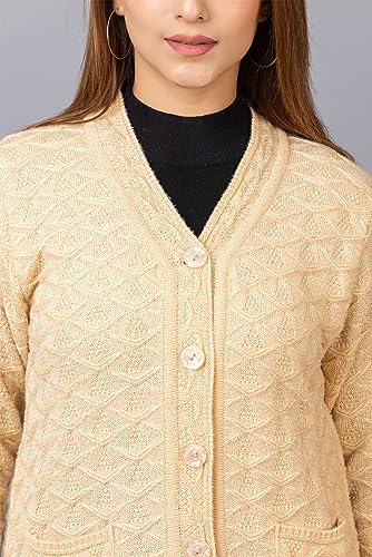 Image of Women Woolen V Neck Casual Wear Stylish Cardigan Sweaters for Winter with Front Pockets