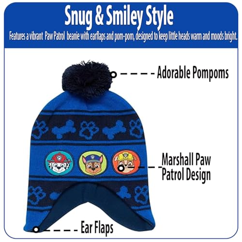 Image of Nickelodeon Paw Patrol Boy's Winter Hat and 2 Pair of Gloves or Mittens Set (Toddler /Little Boys) Size Age 4-7, Paw Patrol Navy Blue Glove with Handwarmers