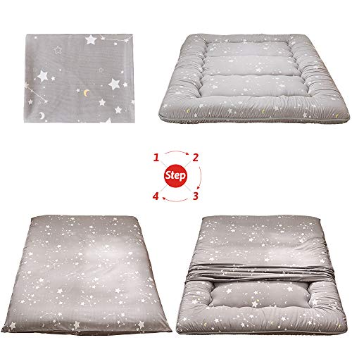 Image of MAXYOYO Grey Constellation Japanese Futon Mattress, Tatami Mat Portable Camping Mat Kids Sleeping Pad Foldable Roll Up Floor Lounger Couch with Mattress Protector Full Size