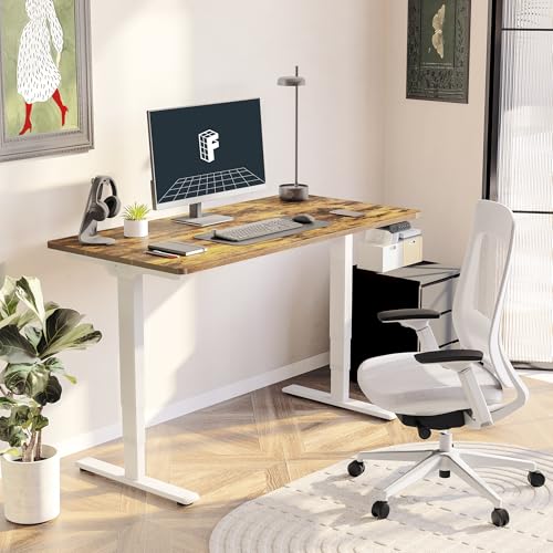 Image of FLEXISPOT E6 3-Stage Dual Motor Electric Standing Desk 48 x 30 Sit Stand Up Desk, Holds 220 lbs, Adjustable Height w /Memory Presets, One-Piece Special Walnut Desktop & White Frame, Ships in 2 Boxes