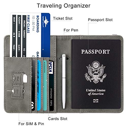 Image of WALNEW Passport Holder for Travel, RFID Passport Cover Wallet for Women Men, PU Leather Passport Book Card Holder Case with Pen, Travelling Essentials for Flying