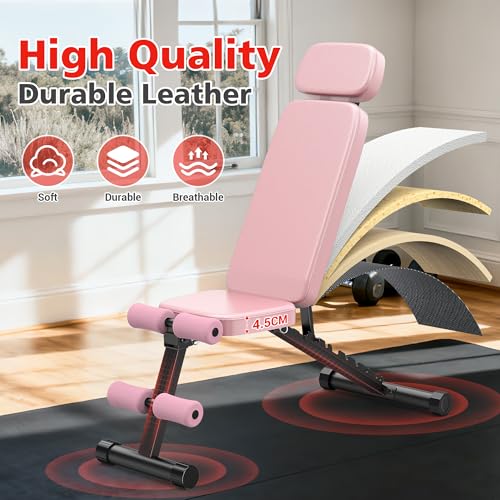 XDDIAS Workout Bench, 10 Backrests Adjustable Weight Bench with Extended Headrest, 800LBS Foldable Weight Bench for Home Gym, Incline Decline Flat Bench Compact for Small Space Training - Image 6