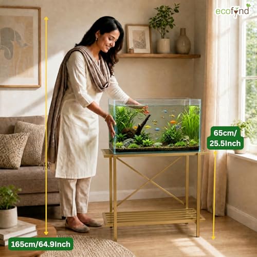 Image of ecofynd 2-Tier Fish Tank Stand, Double-Layer Aquarium Stand with Adjustable Table Feet, Heavy Metal Storage Rack Suitable for Home and Office, (Gold, FS-PS050)