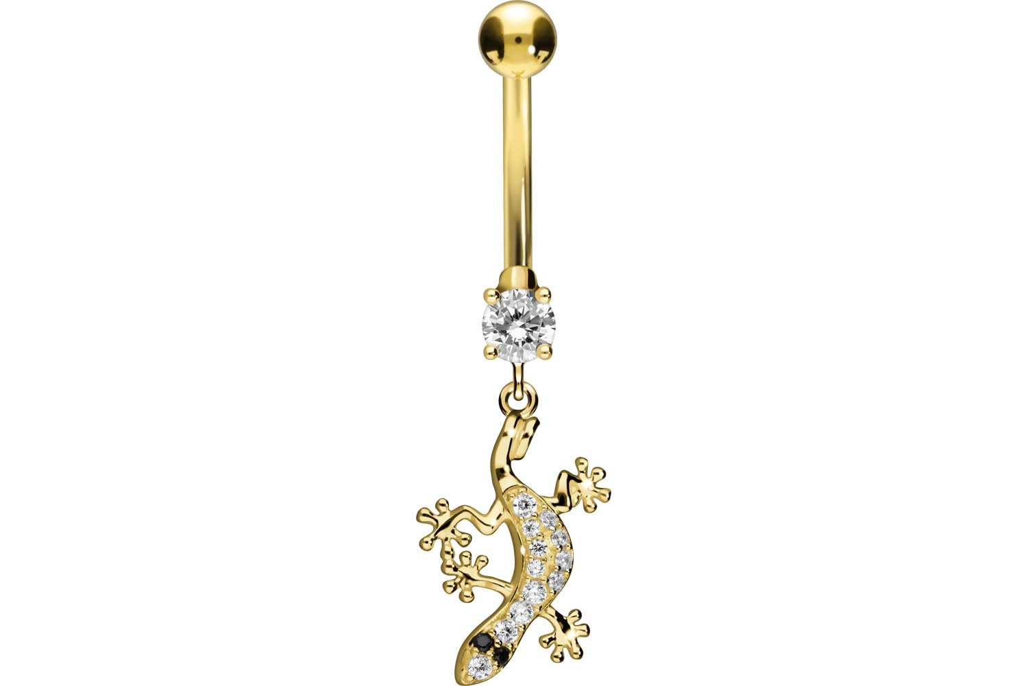 PIERCINGLINE 18 Karat Gold Bauchnabelpiercing GECKO Bananabell Piercing Gelbgold