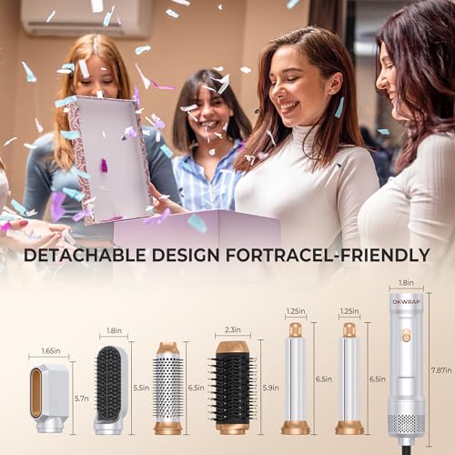 Image of 6 in ONE Blow Dryer Brush,Air Curling Iron Round Brush Blow Dryer 800W,Ionic Hair Dryer Brush for Women, Hot Air Brush Hair Styling Tools 100-120V