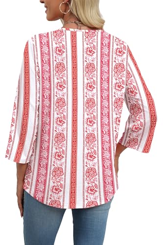 Image of WIHOLL 3 /4 Length Sleeve Womens Tops Boho V Neck Lace Shirt Trendy Blouses Dressy Casual Vacation Clothes S-3XL
