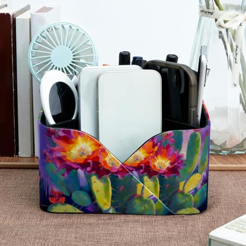 Boîte de rangement rectangulaire et porte-stylos cactus violets