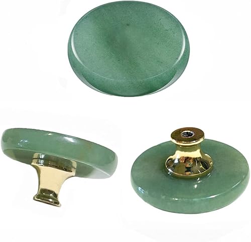 3 pomos de piedra de jade verde, asas redondas para gabinete, tema verde moderno, 1.6 pulgadas de diámetro, 3 unidades