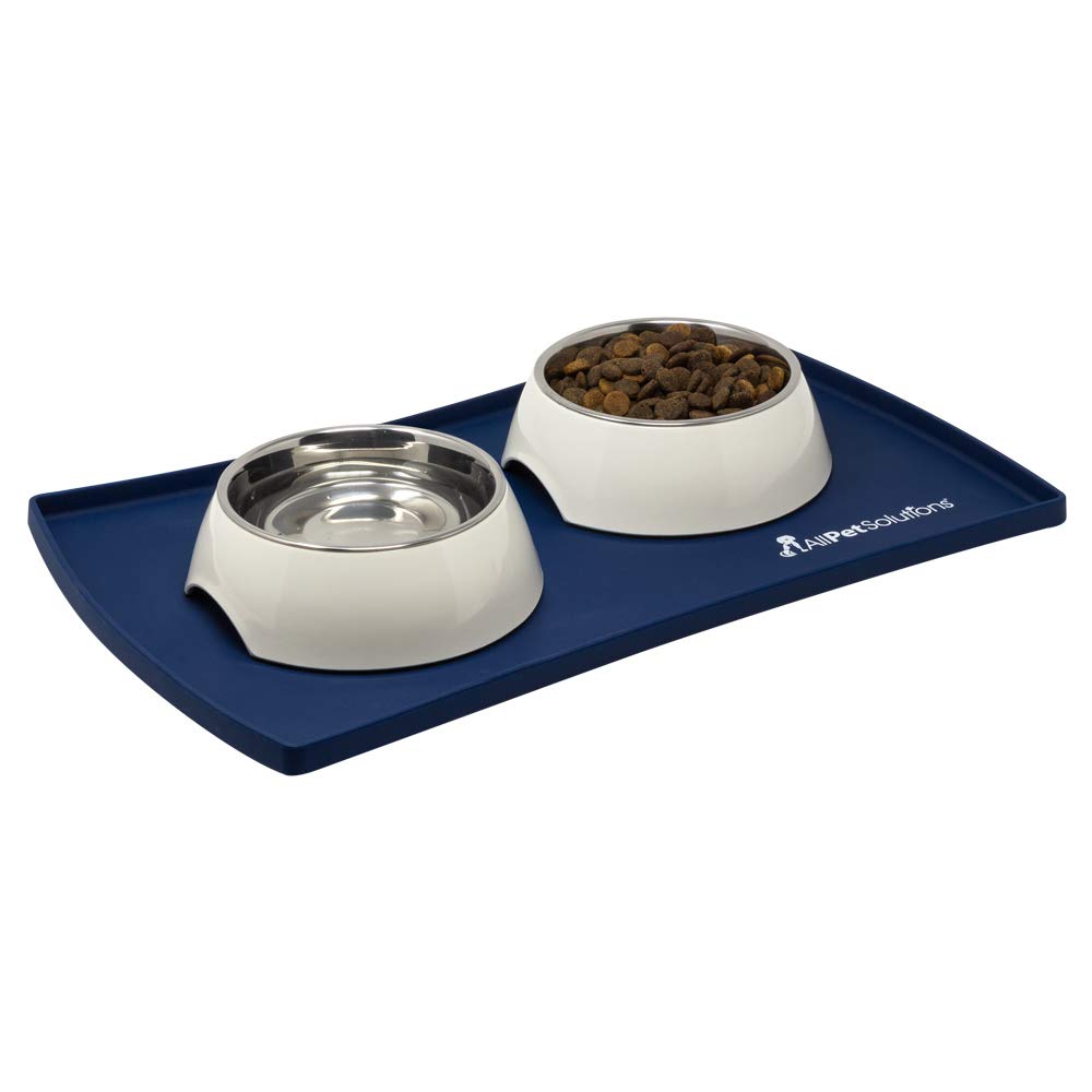 allpetsolutions Dog Puppy Cat Food Bowl Silicone Mat Non Slip Washable Placemat (Small (48 x 30 x 1.5cm), Navy)