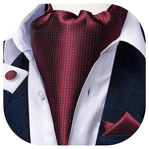 Image of DiBanGu 3PCS Ascot Ties for Men Wedding Jacquard Woven Silk Ascot Cravat for Men Cravat Tie and Pocket Square Set
