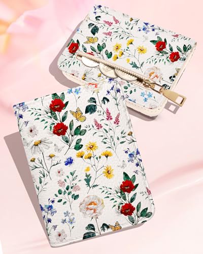 Image of Bistup Leather 12 Slot Accordion Card Holder Wallet, Vintage Flower | Accordion Storage, Zipper Around Closure, Compact Patterned Wallet for IDs, Cards, Cash, Daily Carry and Gifts