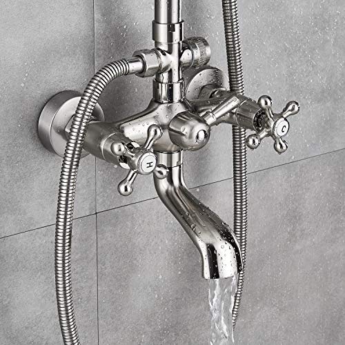 Rozin Brushed Nickel Bathtub Shower Faucet System 8-inch Rainfall Showerhead + Handheld Spray Wall Mounted - Thumbnail 7