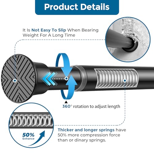 Image of AIZESI 2PCS Black Spring Tension Curtain Rod, 31-77in, No-Drill | Adjustable No Dril