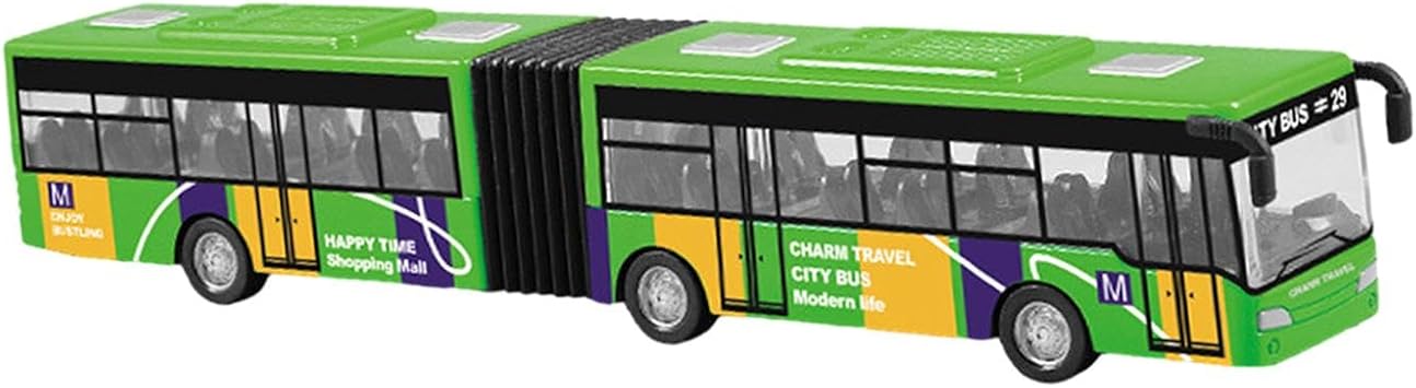 Alloy Pull Back Bus Toy, Two Section Articulated Long Bus Model, Green Diecast Bus for Kids Collection and Decoration