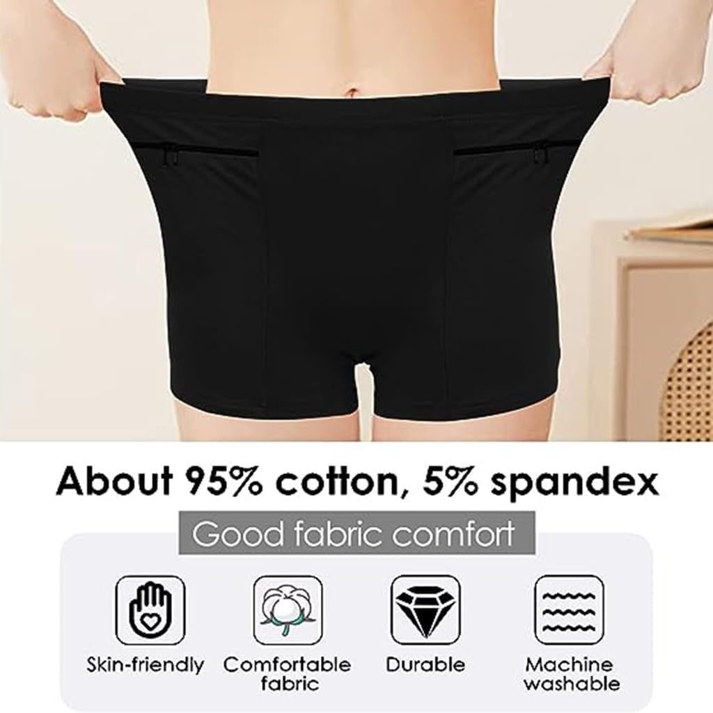 LaseVe Intimo Tascabile da Donna Mutandine da Viaggio Antiborseggio Mutande con Cerniera Boxer Senza Cuciture Slip 2/4/6 Confezioni