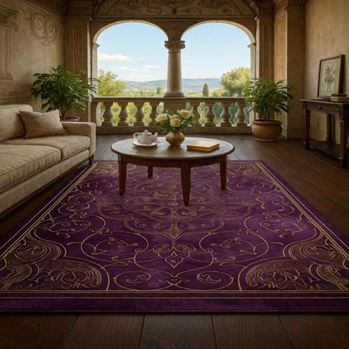 ARUGYTEI Alfombra de salón, 160 x 200 cm, vintage púrpura amarillo, grandes alfombras para comedor, dormitorio, estudio, decoración del hogar