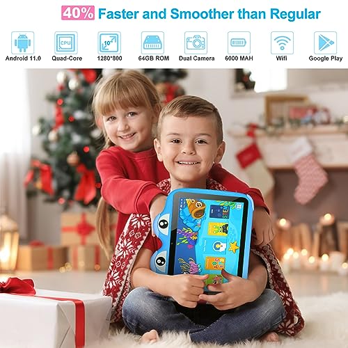 Image of Kids Tablet 10.1 Inches Tablet for Kids, Android 11 64GB Tablets for Kids with Case, Google Play, YouTube, Dual Camera, WiFi, Bluetooth, Apps Pre-Installed, Education, Parent Control (Blue)