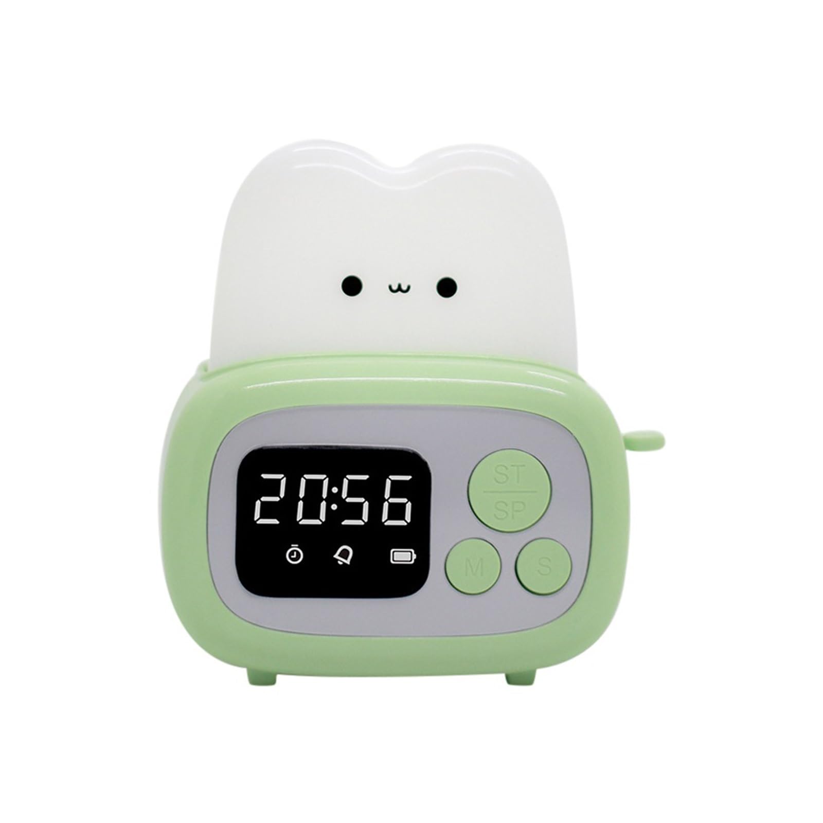 J9V4G6S3B5 Desk Clock Cute Bread Maker Alarm Clock Sleeping Timing USB Rechargeable Lamp Bedside Table Desk Birthday Holiday analogue alarm clock(Green)