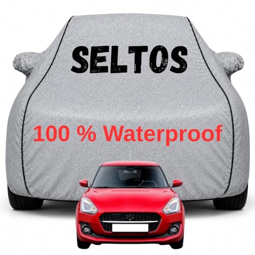 Image of Durable Full Body Waterproof Seltos Car Cover | Premium Polyester Silver Cover | Custom Fit Vehicle Protection | UV Resistant, Dustproof, Scratch Resistant, Heat & Wind Protection