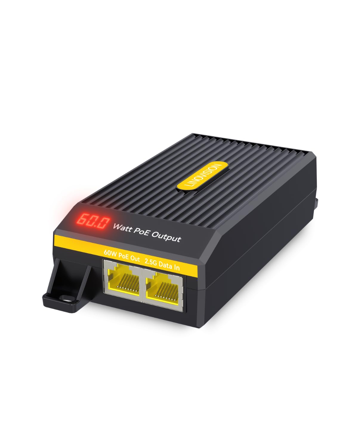 LINOVISION 2,5G BT 60W PoE++ Injektor mit Echtzeit-Leistungsanzeige, Single-Port IEEE802.3bt PoE-Injektor für PTZ-Kameras, PoE-Beleuchtung, WiFi 6-Zugangspunkte