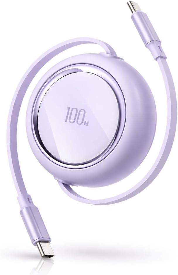 Retractable USB C to USB C Cable 100W Fast Charging 3.3ft Adjustable Length Phone Charger Cord Type C Fast Charger for iPhone MacBook iPad Pro Samsung Galaxy Pixel (Purple)