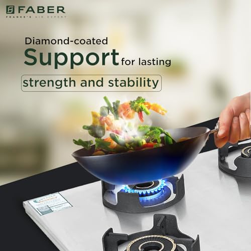 Image of Faber Ember Stainless Steel Cooktop | 4 Brass Burners (Jumbo, 2Medium & Small |Manual Ignition | Diamond-Coated Pan Support |Cooktop Ember 4BB SS CI (4 Burner)