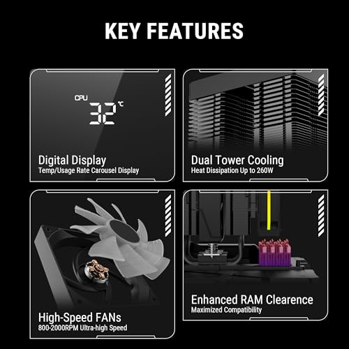 Image of Ant Esports V8 Digital CPU Air Cooler CPU Fan with LED Temperature Display & ARGB|2x120mm FANs| Support Intel - LGA1851 / 1700 /1200 AMD - AM5 / AM4