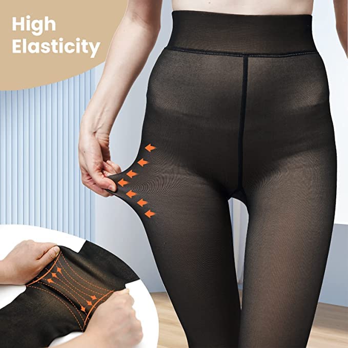 Image of X-CHENG Fleece Lined Tights Sheer Women - Fake Translucent Warm Pantyhose Leggings Sheer Thick Tights for Winter