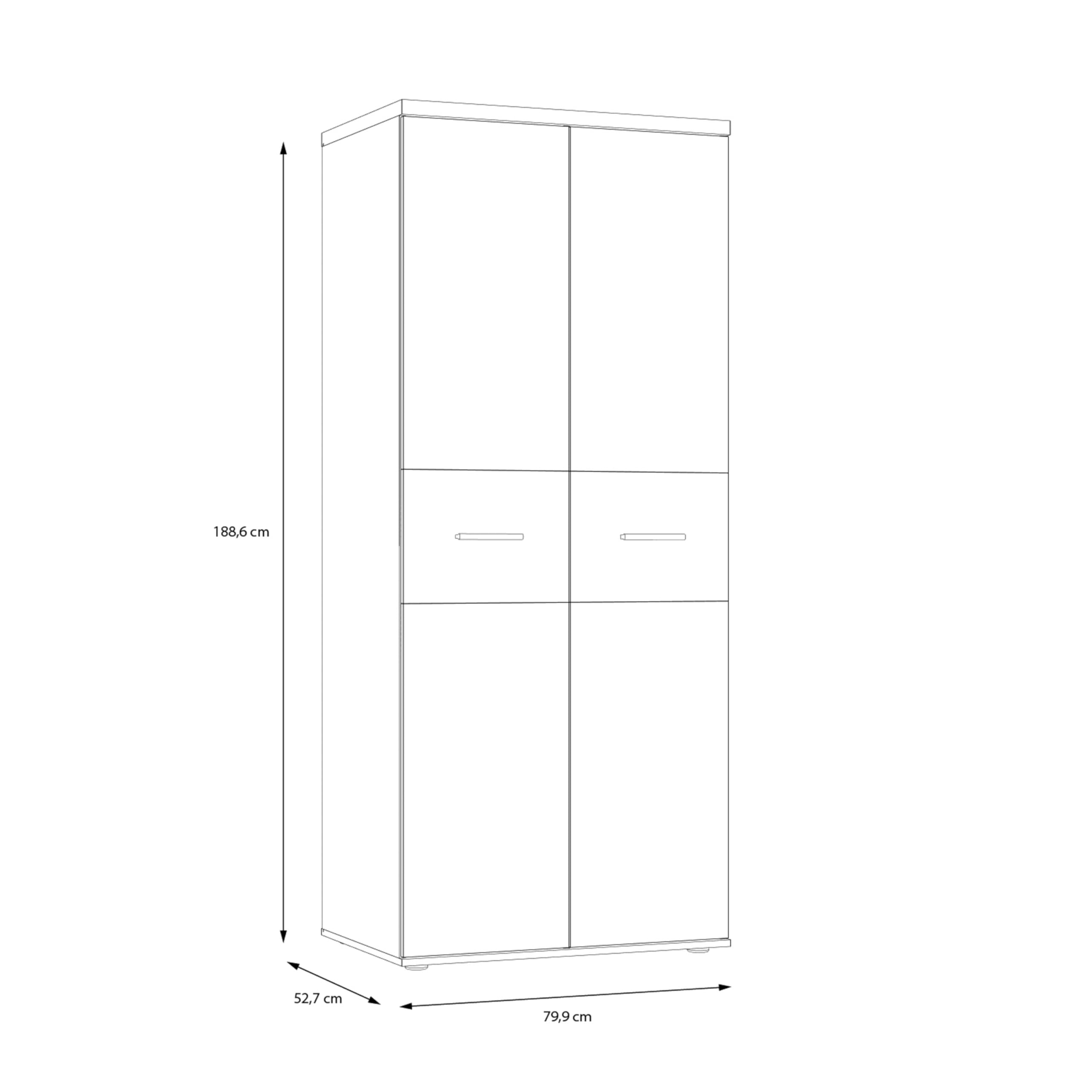 Forte WINNIE Schrank 80, moderner Kleiderschrank, Kinderzimmerschrank, Schlafzimmer, Skandinavischer Stil, 2-türig, Sonoma Eiche Holzdekor/ Weiß, 80 cm breit x 189 cm hoch x 53 cm tief