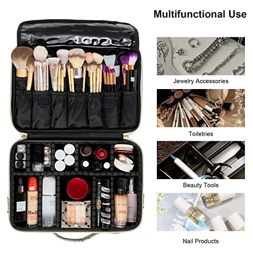 Image of Travel Makeup Case, Professional Cosmetic Train Cases Artist Storage Bag Make Up Tool Boxes Brushes Bags with Compartments Vanity Organizer (16 INCH(2 Layer), Marble Pattern)