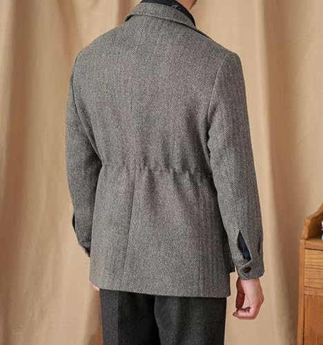 Men's Vintage Herringbone Tweed Blazer Classic Sport Coats Three Button Wool Blend Formal Coat with Four Pockets for Men4