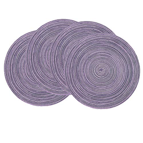 Image of SHACOS Round Placemats Set of 4 Round Table Placemats Braided Cotton Place Mats 15 inch for Kitchen Dining Table Holiday Party (Light Purple, 4)