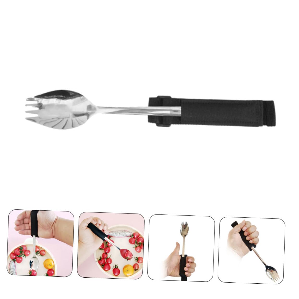 Utensilio para Comer Antideslizante para Adultos Mayores, Cuchara y Tenedor de Acero Inoxidable y Nylon, Ligero y Fácil de Agarrar para Personas Discapacidad