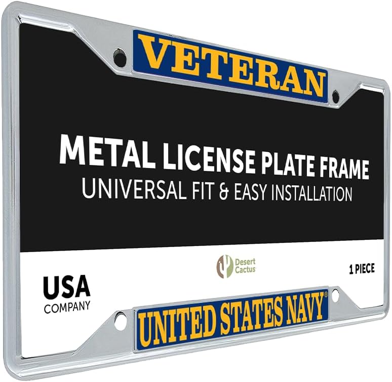 Desert Cactus US Navy License Plate Frame Veteran for Front or Back of Car Officially Licensed United States