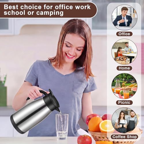 Image of Norme 2 Pcs Thermal Coffee Carafe Insulated Stainless Steel Coffee Carafe for Hot Liquid Vacuum Thermal Pot Creamer Pitcher Dispenser with Brushes Keeping Hot Water Milk(Black, Silver,34 oz)