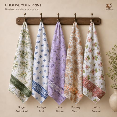 Image of Pure Cotton Printed Waffle Towel | Lightweight | Antimicrobial and Water Absorbent | Soft Touch Quick-Drying Bath Towels (Indigo Buti, Pack of 1)