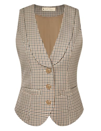 Belle Poque Chaleco para Mujer Vintage Sin Mangas Cuello de Solapa Pecho Simple Chaleco de Traje Elegante con Bolsillos, XXL